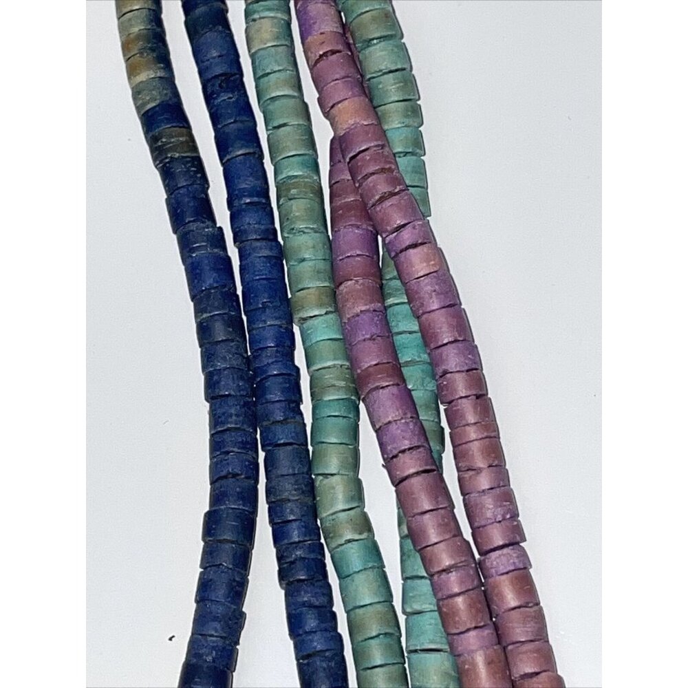 Vintage multi strand multi color purple green & blue wood beaded necklace Circle - Picture 12 of 15